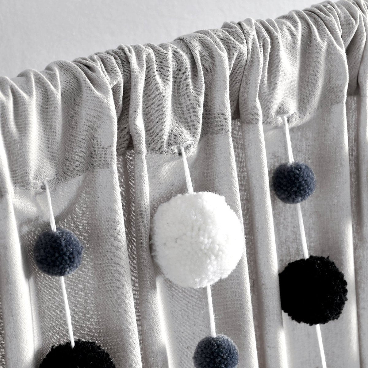Boho Pom Pom Tassel Faux Linen Window Curtain Panels