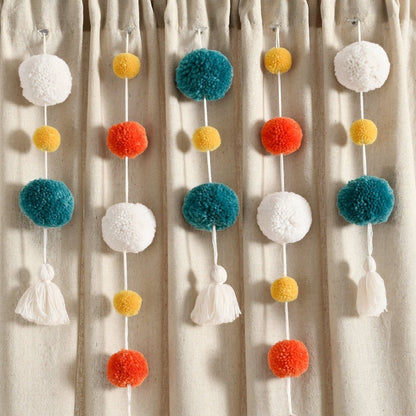 Boho Pom Pom Tassel Faux Linen Window Curtain Panels