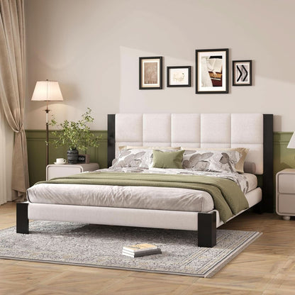 King Size Beige Boucle Upholstered Bed Frame