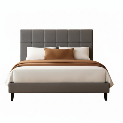 Full Size Upholstered Bed Frame With Adjustable Headboard - Dark Gray