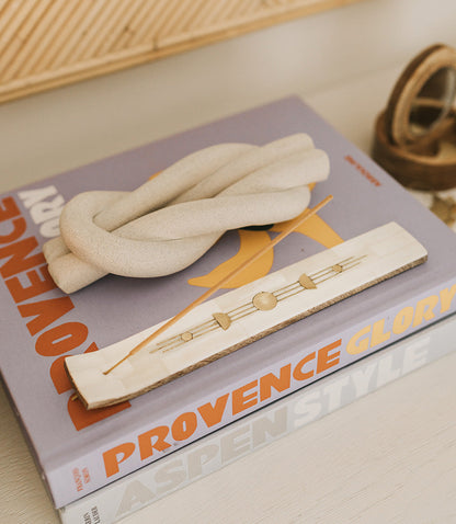 Indukala Moon Phase Incense Holder - Hand Carved Wood &amp; Bone