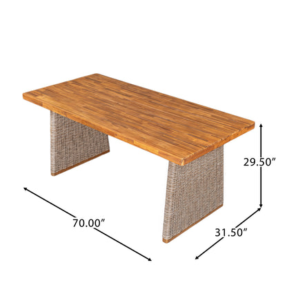 Outdoor Acacia Wood Dining Table - Teak + Light Brown Wicker