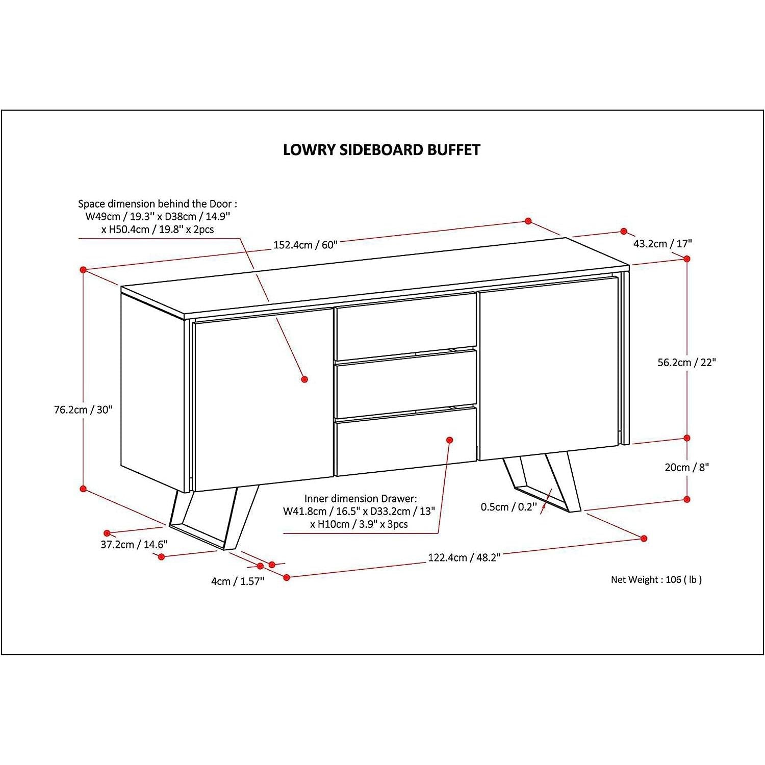 Solid Acacia 60 Inch Modern Sideboard Buffet With Wine Rack
