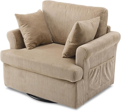 Vingl Extra Wide Swivel Armchair in Khaki Corduroy