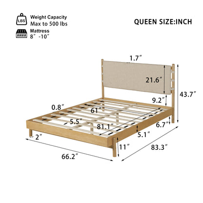 Modern Queen Bed Frame Set with 2 Nightstands - Beige Wood