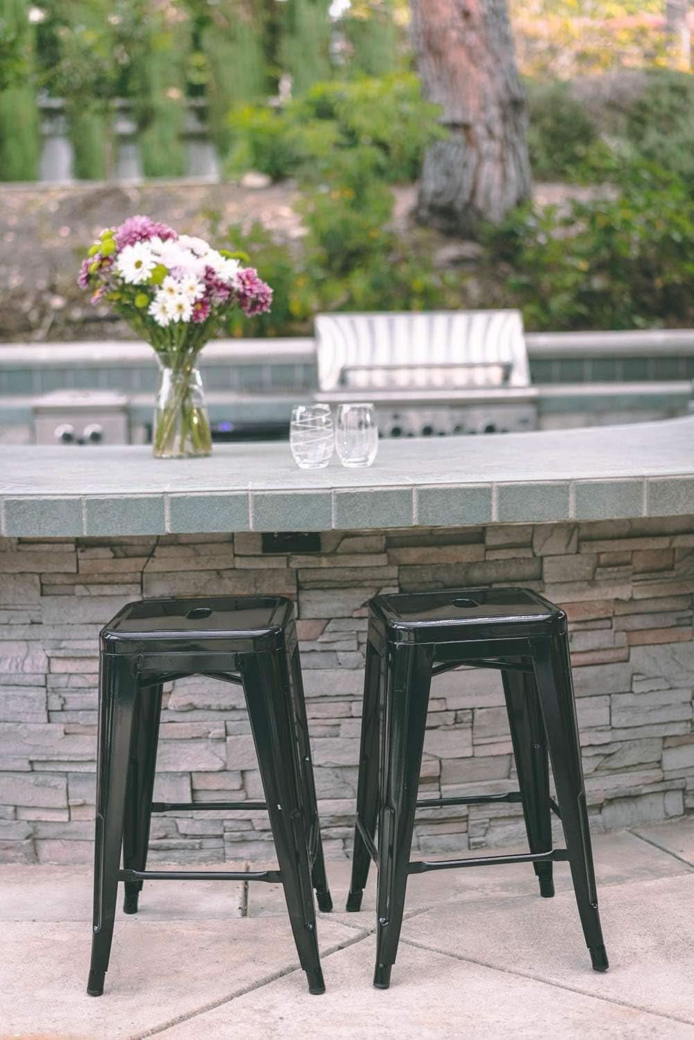24" Black Metal Bar Stools - Set of 2