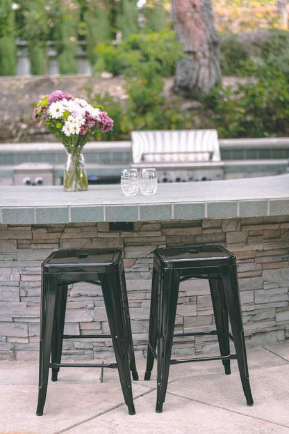 24" Black Metal Bar Stools - Set of 2