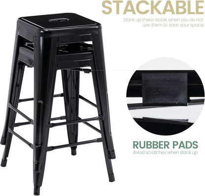 24" Black Metal Bar Stools - Set of 2