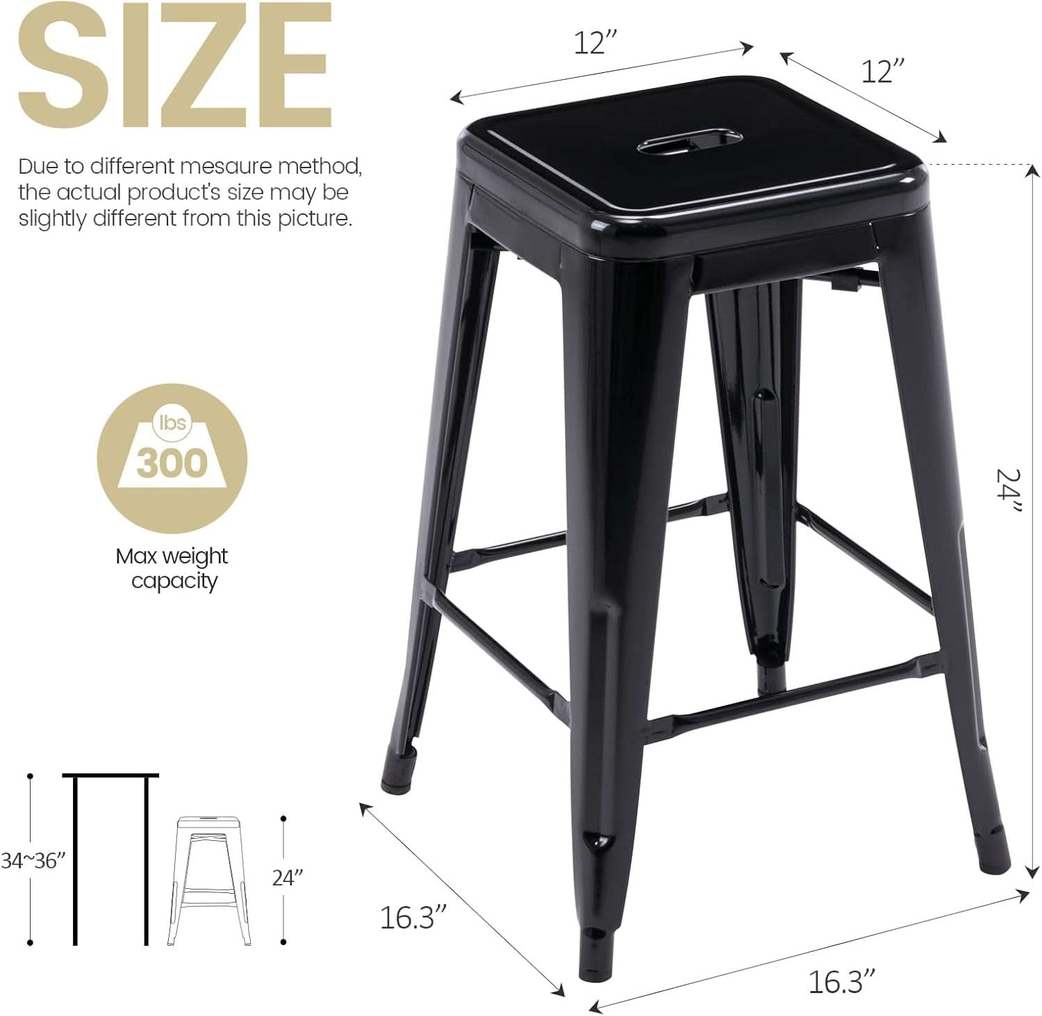 24" Black Metal Bar Stools - Set of 2
