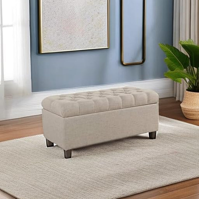 Tufted Storage Ottoman Bench in Beige