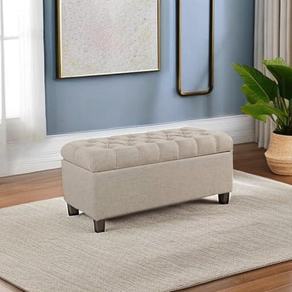 Tufted Storage Ottoman Bench in Beige