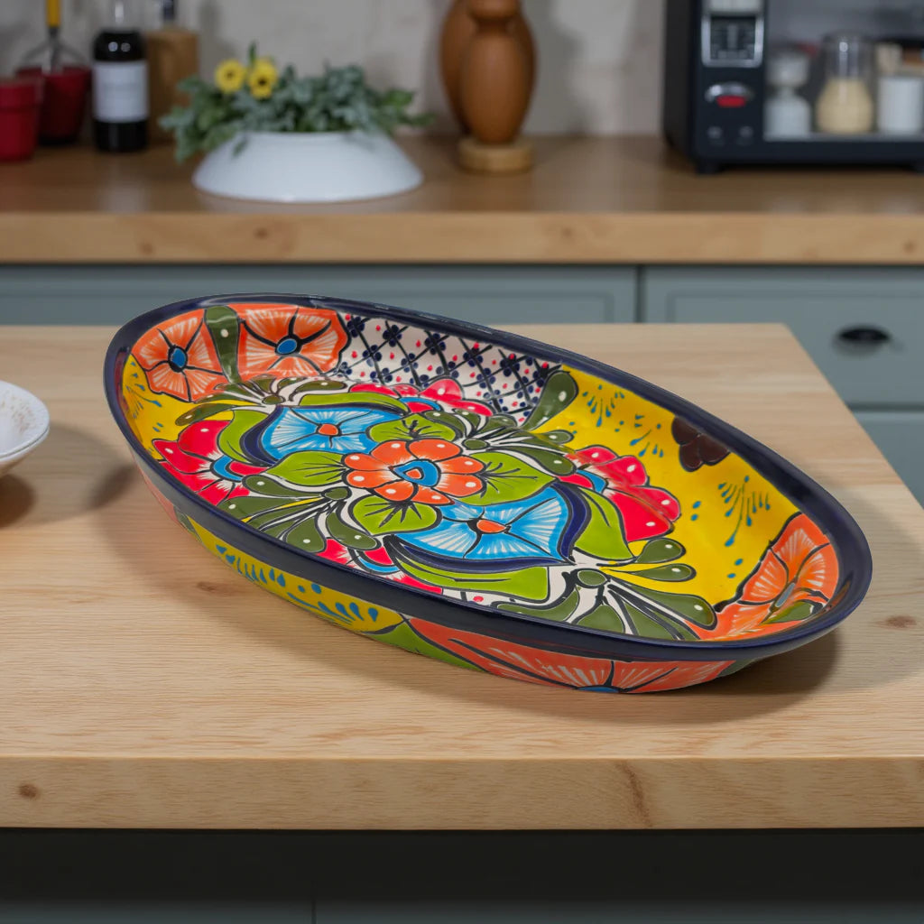 Extra Large Oval Talavera Platter | Hand-Painted Mexican Serving Dish