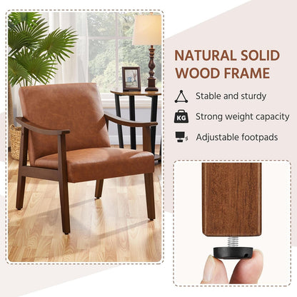 Brown PU Leather Accent Chairs Set of 2 Mid Century Modern