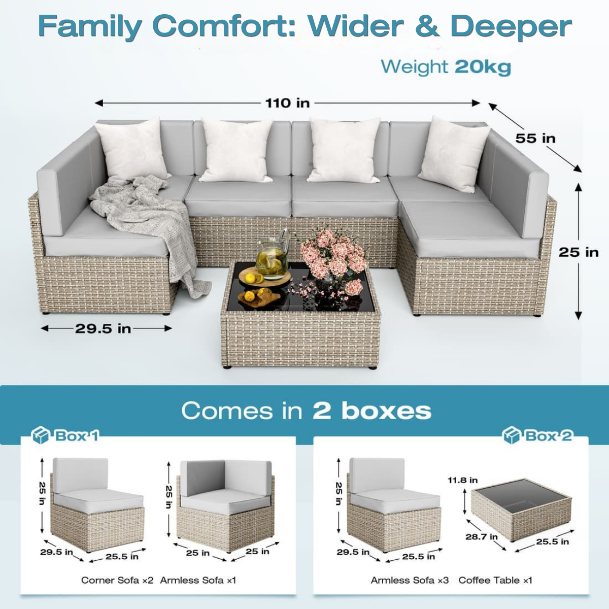Rattan Outdoor Sectional Couch Set  (7 Pieces) - 5 Colors