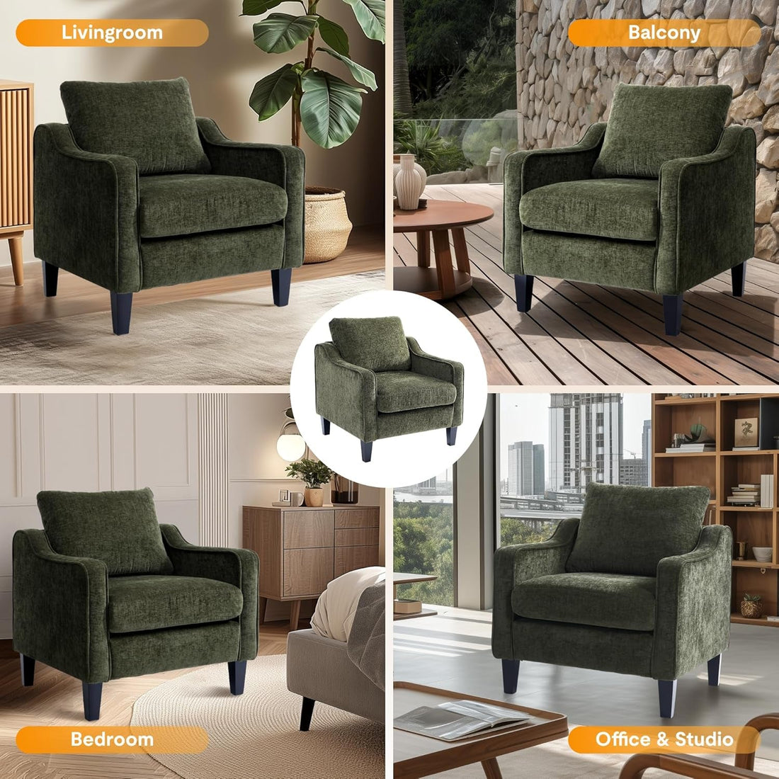 Compact Chenille Accent Chair With Removable Cover