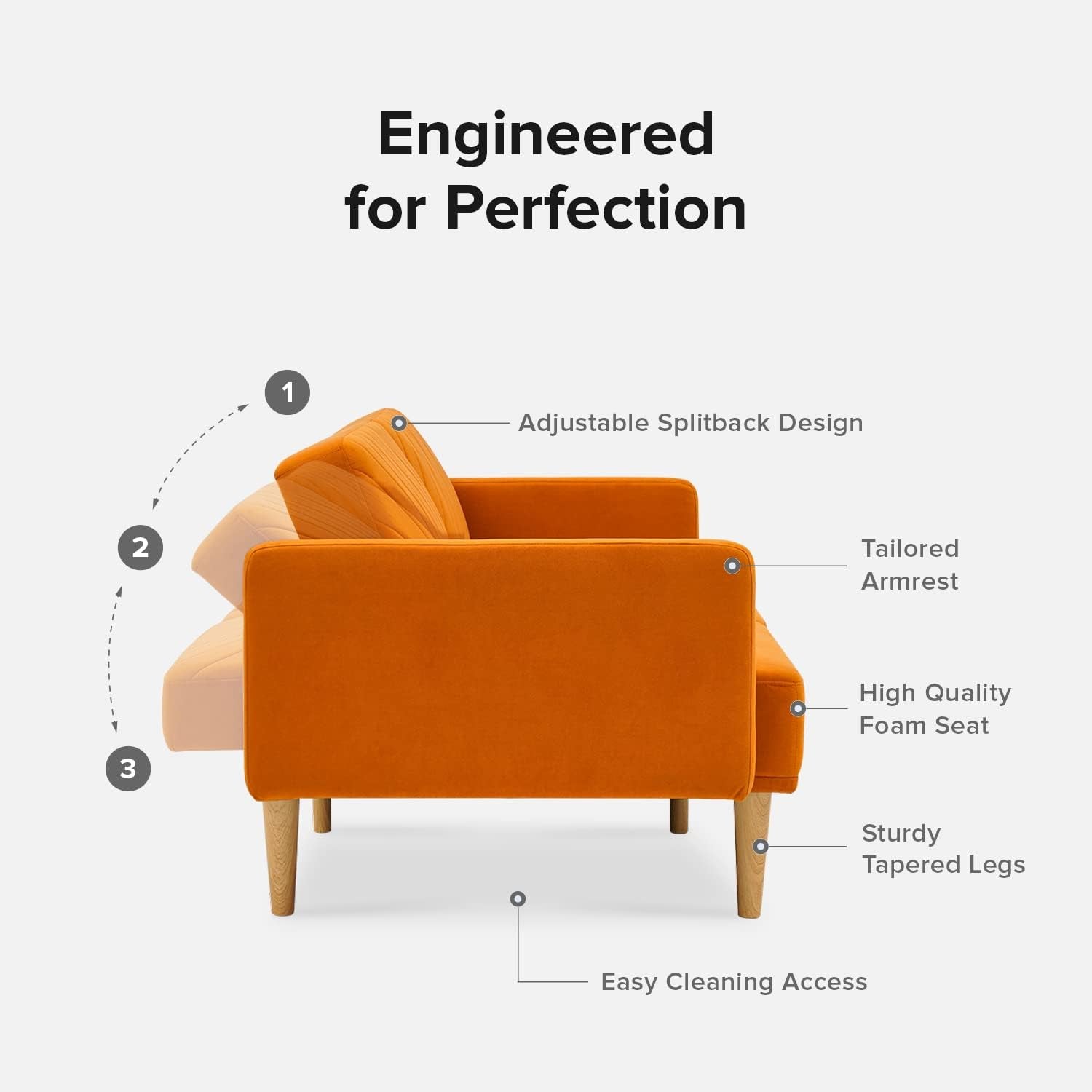 Chloe Futon Sofa Bed in Tangerine