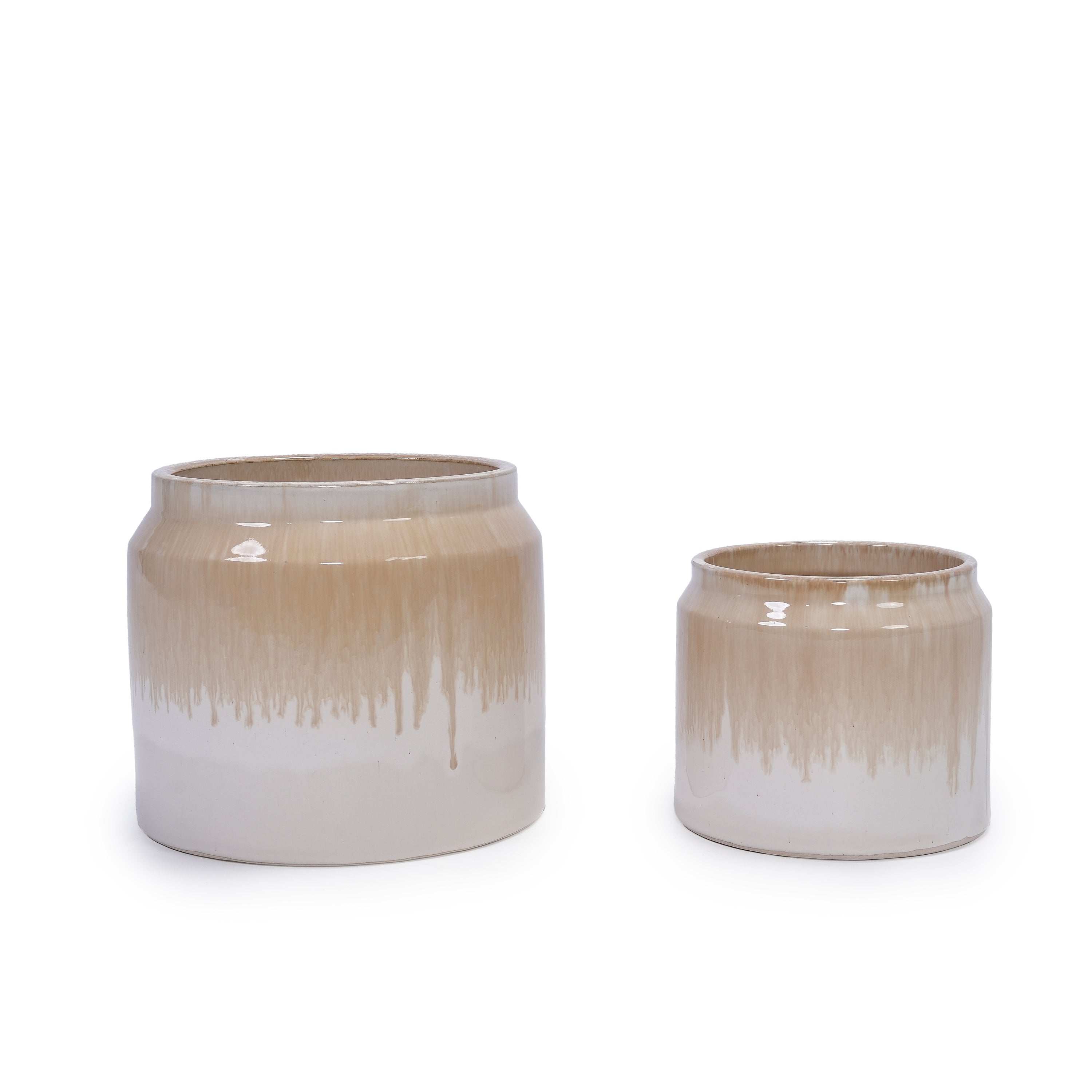 Set of 2 Gradient Ceramic Flowerpots - White/Brown