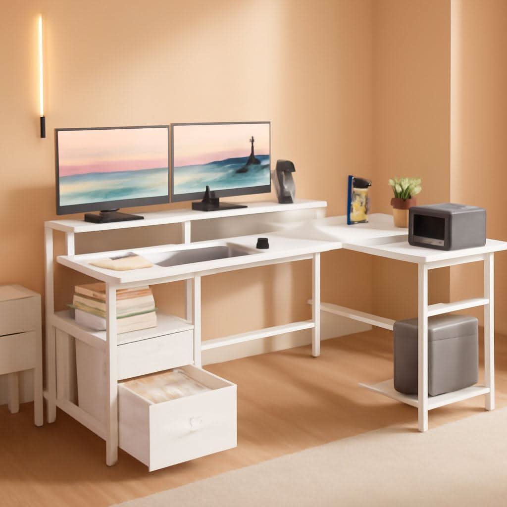White 59" Corner Workstation with Power Outlets