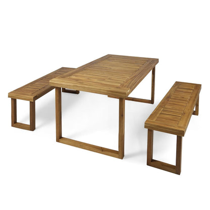 3 Piece Outdoor Acacia Wood Dining Set - Sandblast Natural Finish