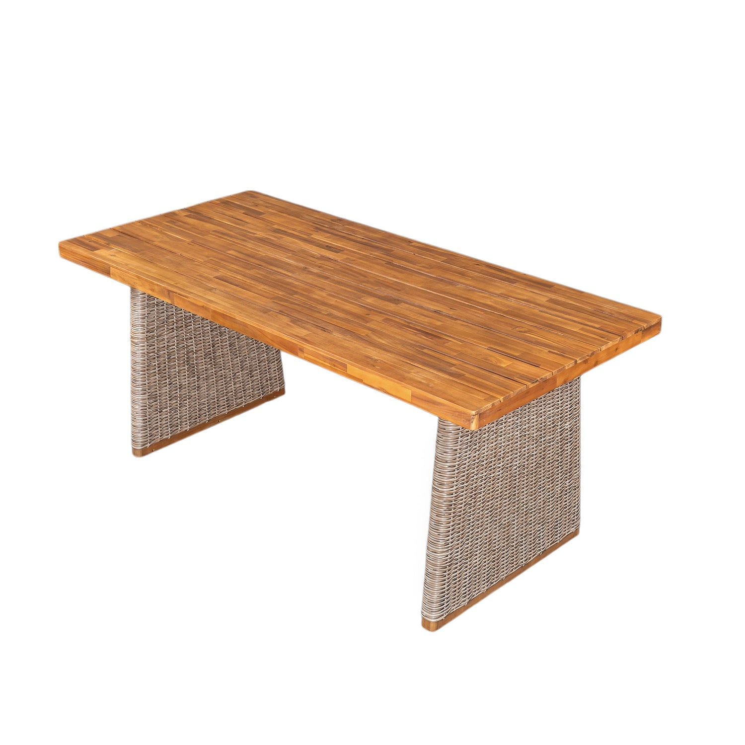 Outdoor Acacia Wood Dining Table - Teak + Light Brown Wicker