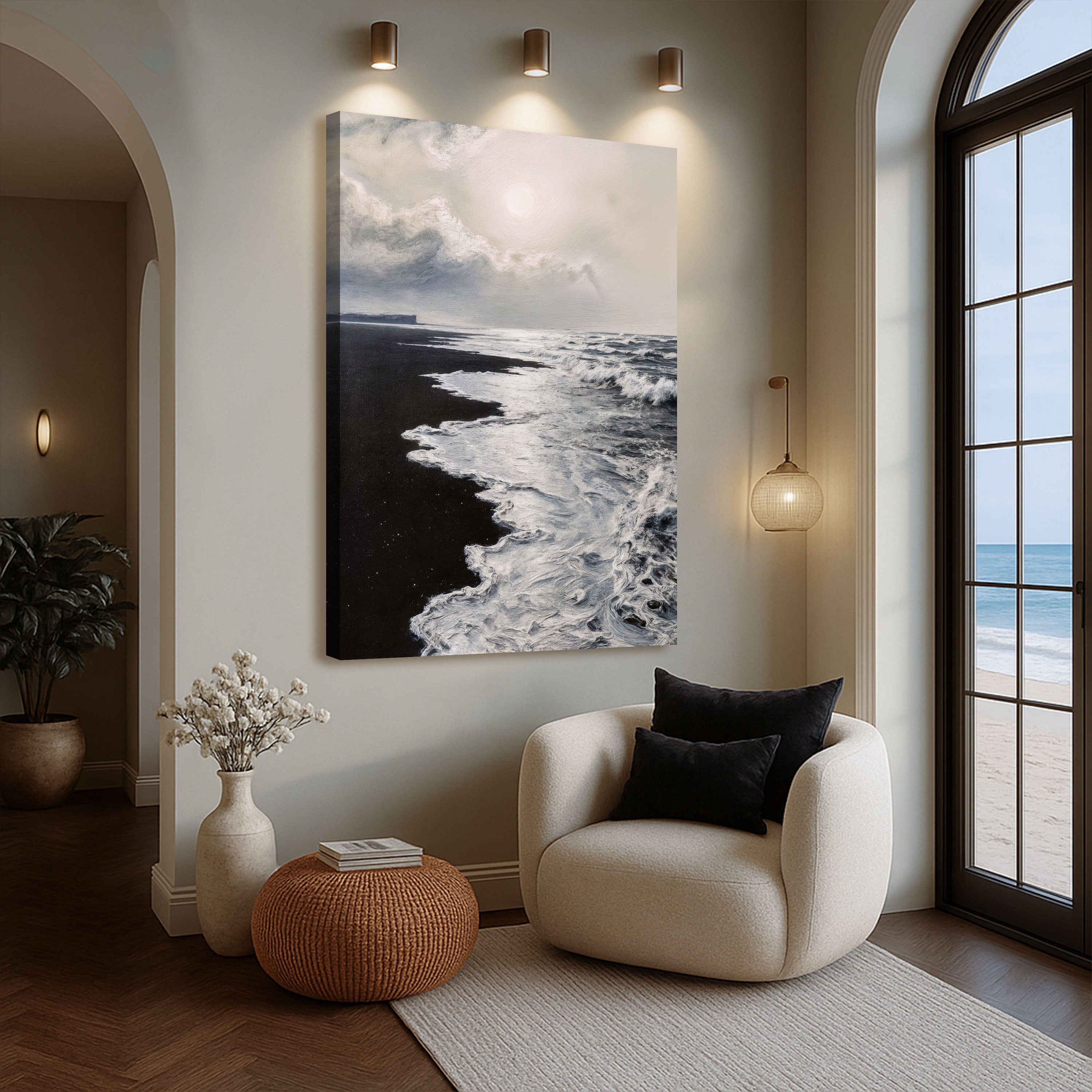 Black &amp; White Waves Abstract  Wall Art