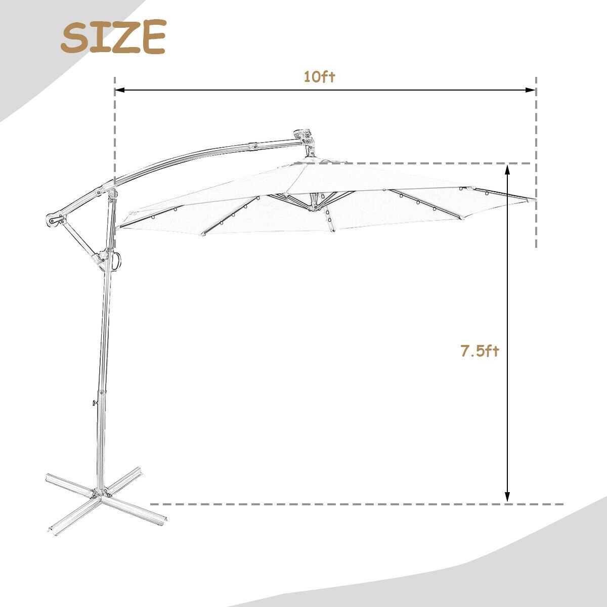10 ft 360° Rotation Solar Powered LED Patio Offset Umbrella - 8 Colors