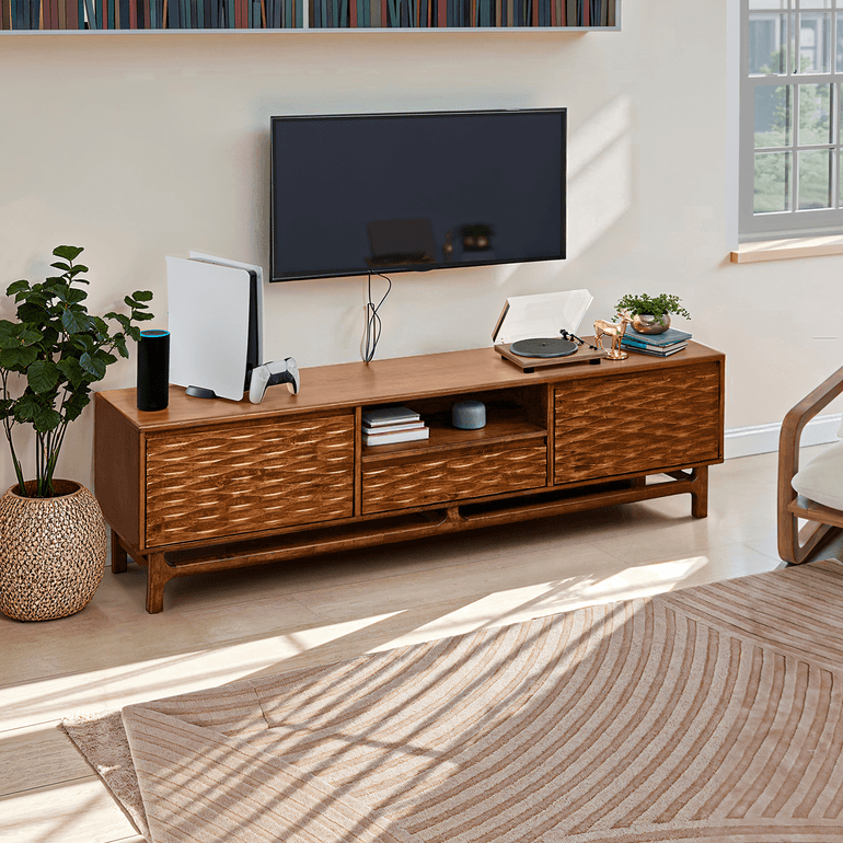 Acacia Elara Solid Wood TV Stand with Storage and Cable Management - 3 Finishes