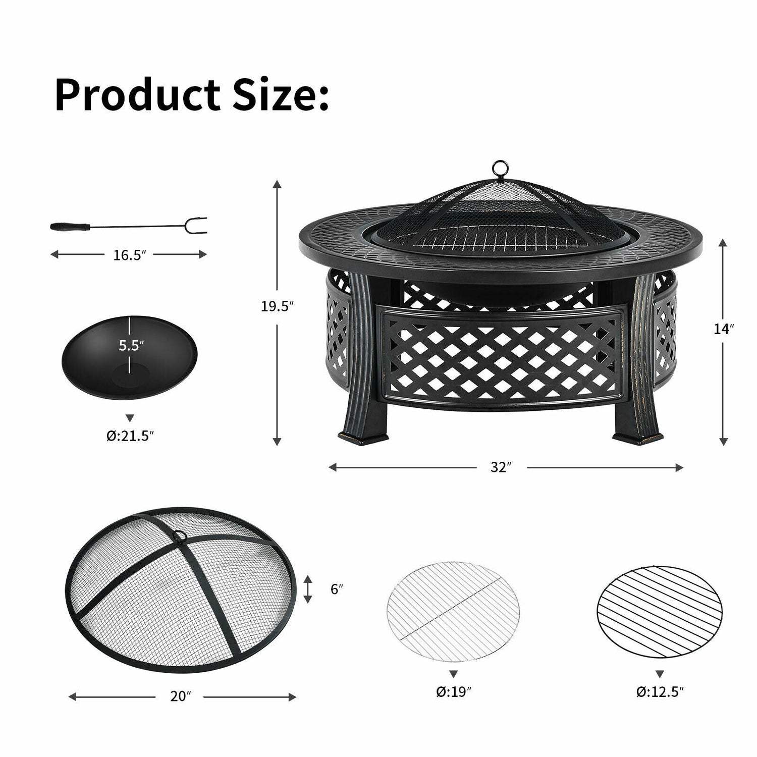 Outdoor Fire Pit with BBQ Grill and High-Temp Resistance Finish