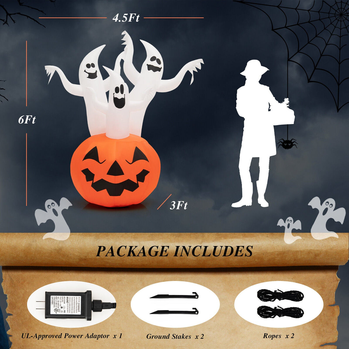 6 Ft Inflatable Halloween Ghosts with Pumpkin - Yard Decor