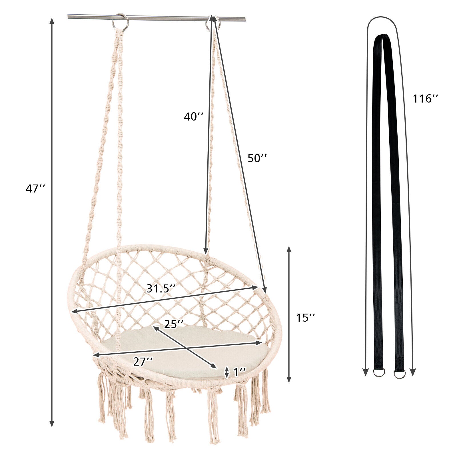 Cushioned Hammock Chair with Hanging Kit