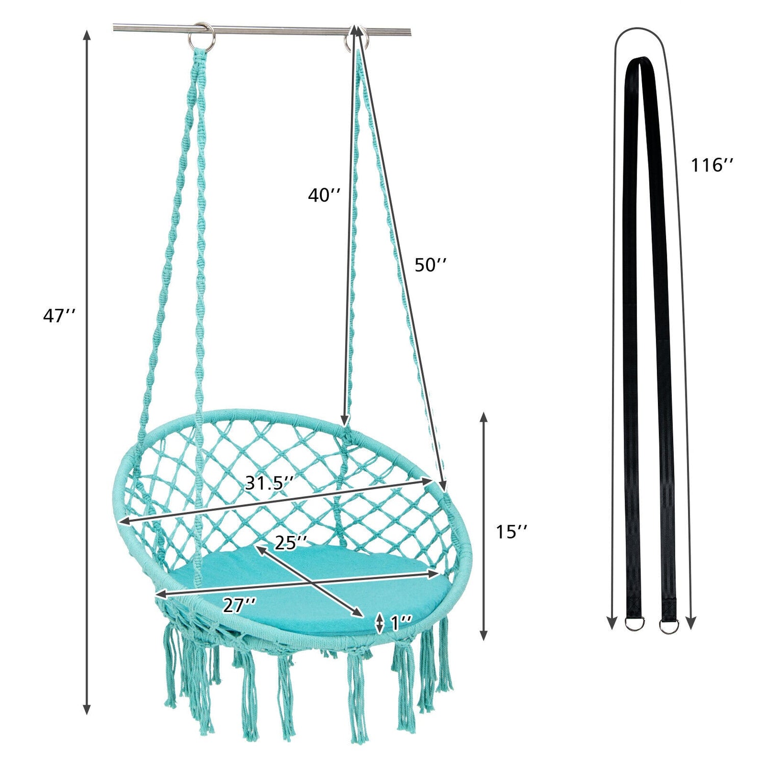 Cushioned Hammock Chair with Hanging Kit