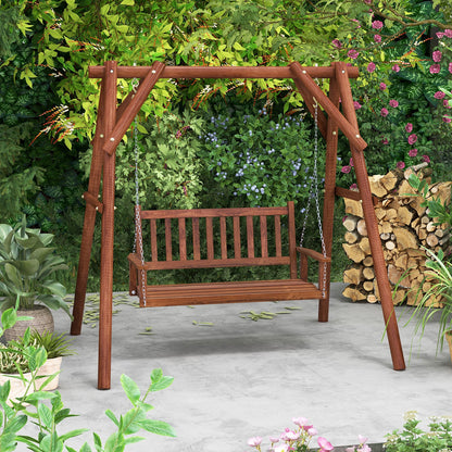 2-Person Wooden Outdoor Porch Swing with 500 lbs Weight Capacity - Brown or White