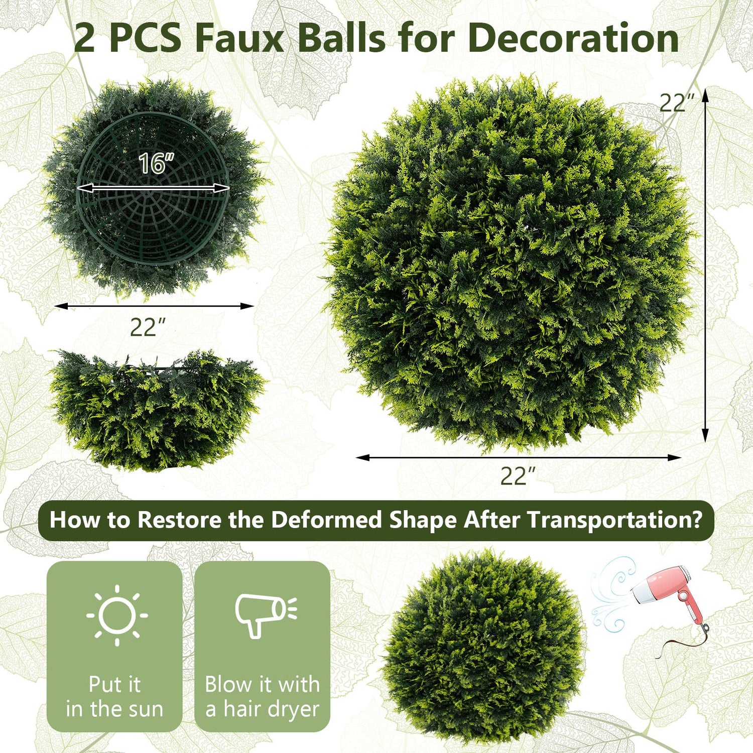 2 Piece Set of Indoor/Outdoor Decorative Faux Cedar Leaf Topiaries - 2 Sizes