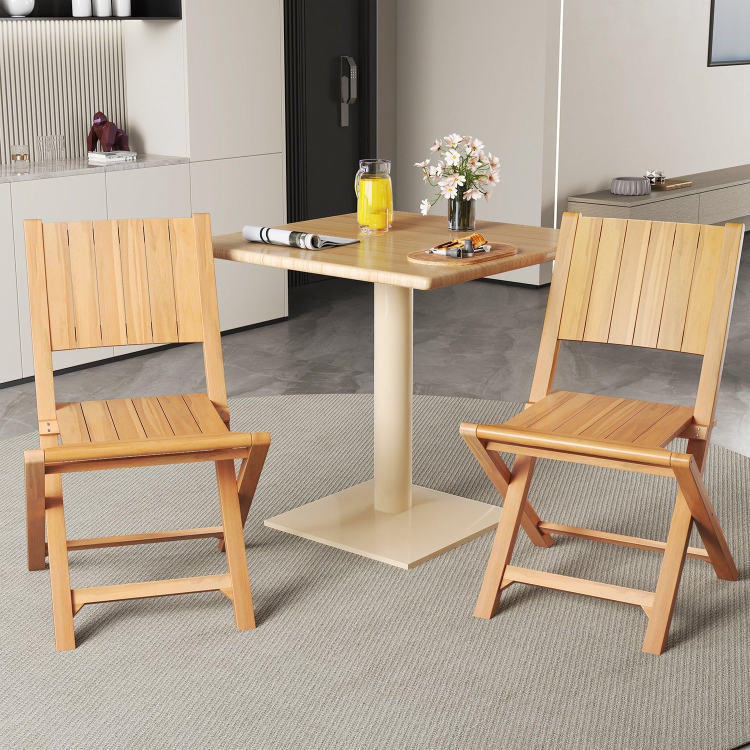Set of 2 Teak Wood Outdoor Folding Chairs
