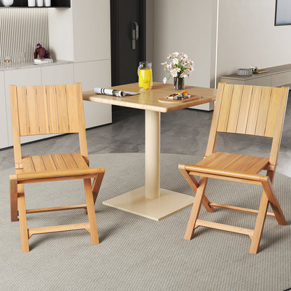 Set of 2 Teak Wood Outdoor Folding Chairs