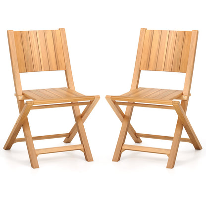Set of 2 Teak Wood Outdoor Folding Chairs
