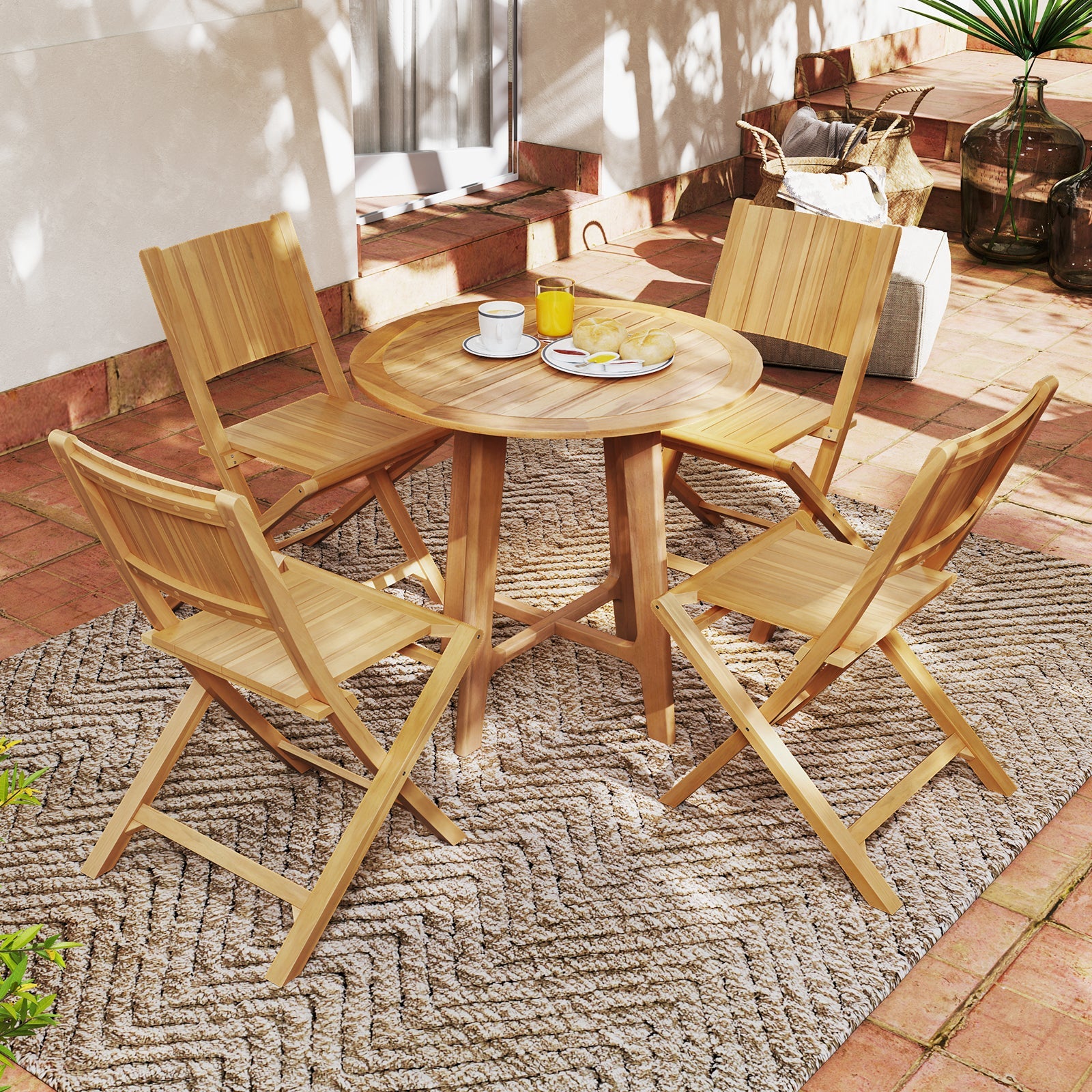 Set of 2 Teak Wood Outdoor Folding Chairs