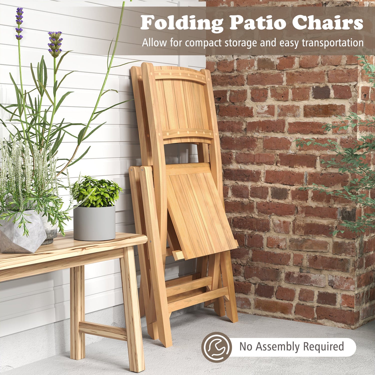 Set of 2 Teak Wood Outdoor Folding Chairs