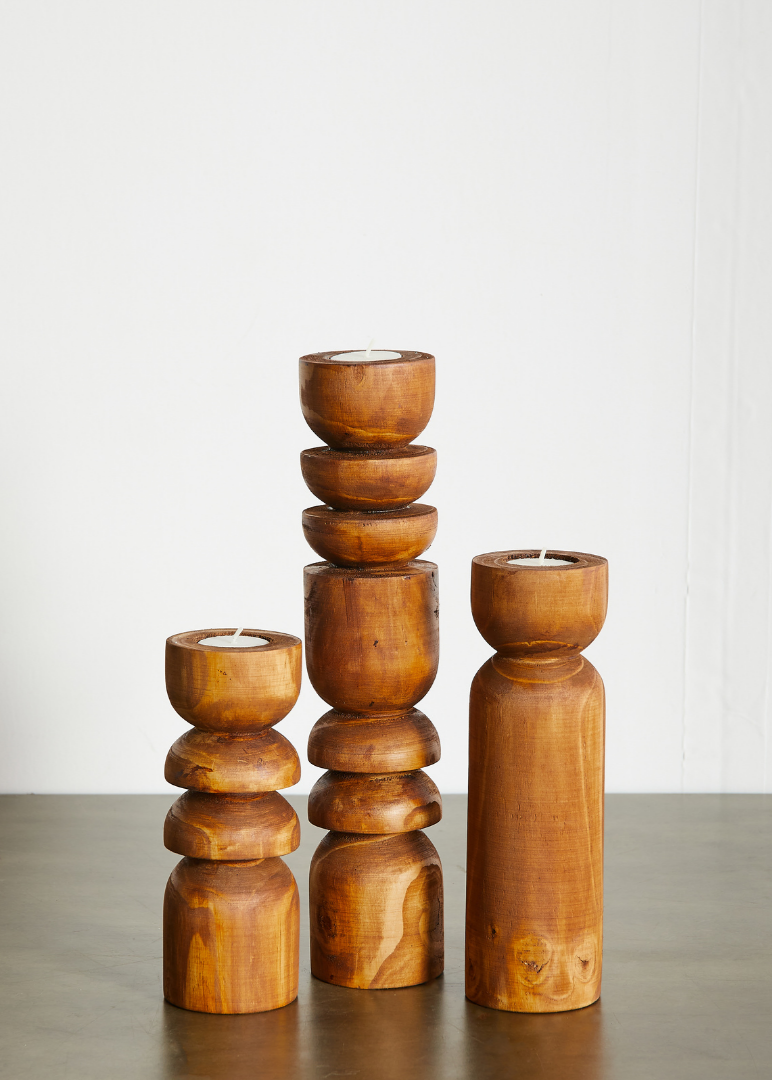 Abstract Wooden Tealight Totem Candle Holders