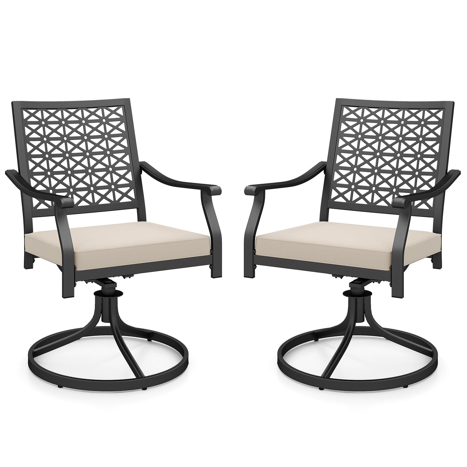 Set of 2 Outdoor Swivel Chairs with Removable Cushions - Beige