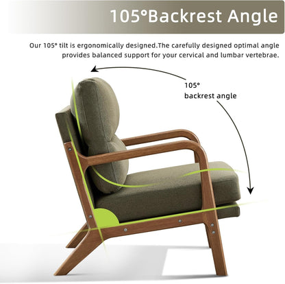 Mid Century Emerald Linen Accent Chair