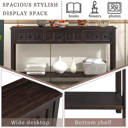 Rustic 60 Inch Console Table With Drawers in Mocha