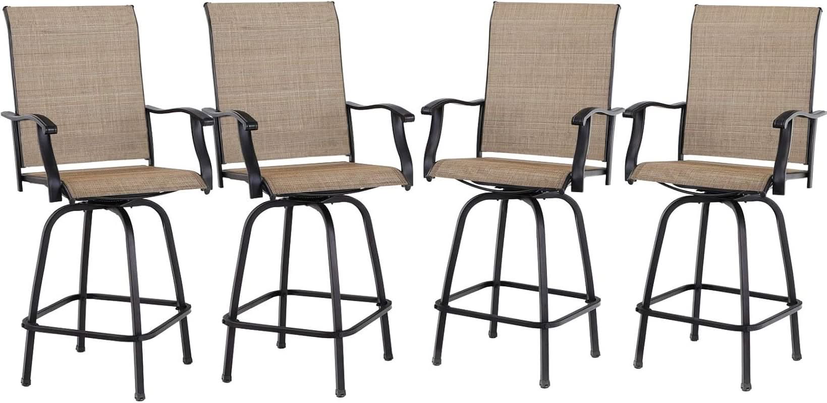 Set of 4 Outdoor Swivel Bar Stools - Tan