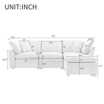 Down Filled Sectional Sofa in Grey