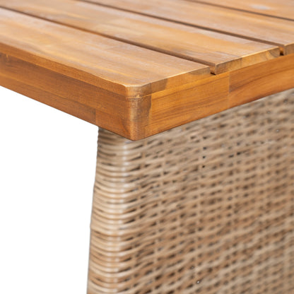 Outdoor Acacia Wood Dining Table - Teak + Light Brown Wicker