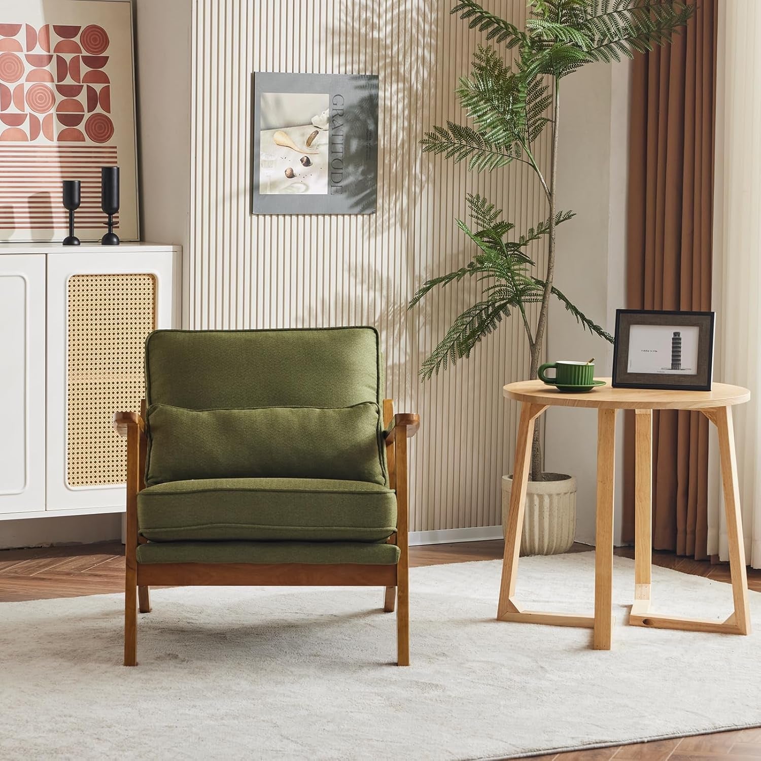 Luxury Upholstered Armchair in Olive