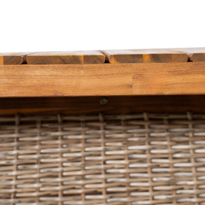 Outdoor Acacia Wood Dining Table - Teak + Light Brown Wicker