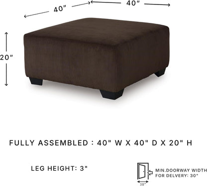 Dark Brown Textured Stripe Oversized Ottoman