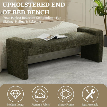 Green Upholstered End Of Bed Bench Curved Wood Frame