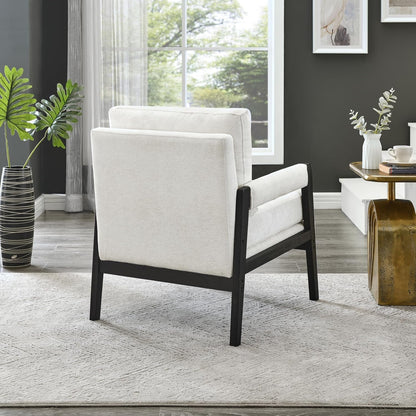 White Chenille Upholstered Mid Century Accent Armchair